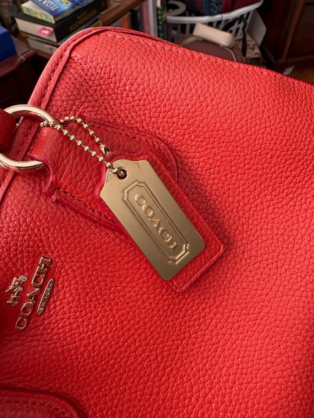Coach Pebbled Leather Satchel - Coral Red - Picture 3 of 7